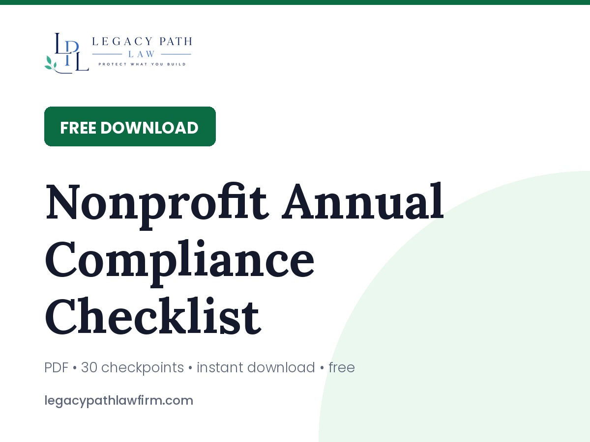 Nonprofit Annual Compliance Checklist &mdash; PDF · 30 checkpoints · instant download · free