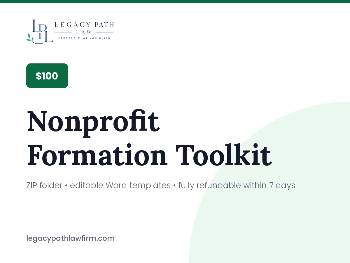 Nonprofit Formation Toolkit &mdash; ZIP folder · editable Word templates · fully refundable within 7 days