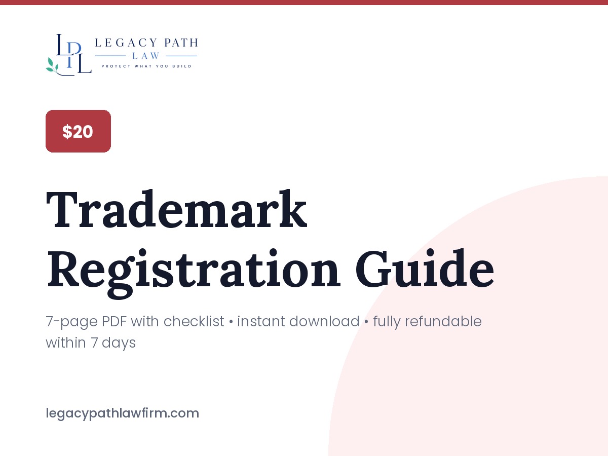 Trademark Registration Guide &mdash; 7-page PDF with checklist · instant download · fully refundable within 7 days